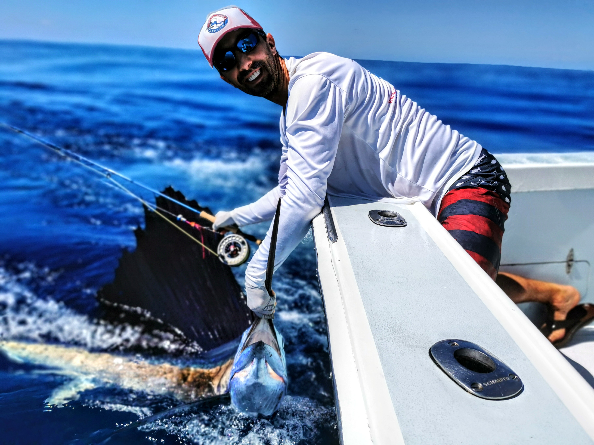 CAF owner Chris Atkins fly fishing for sailfish in Quepos, Costa Rica