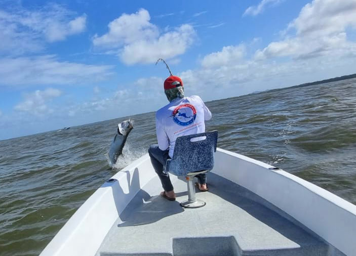 CAF angler battling a tarpon in Costa Rica